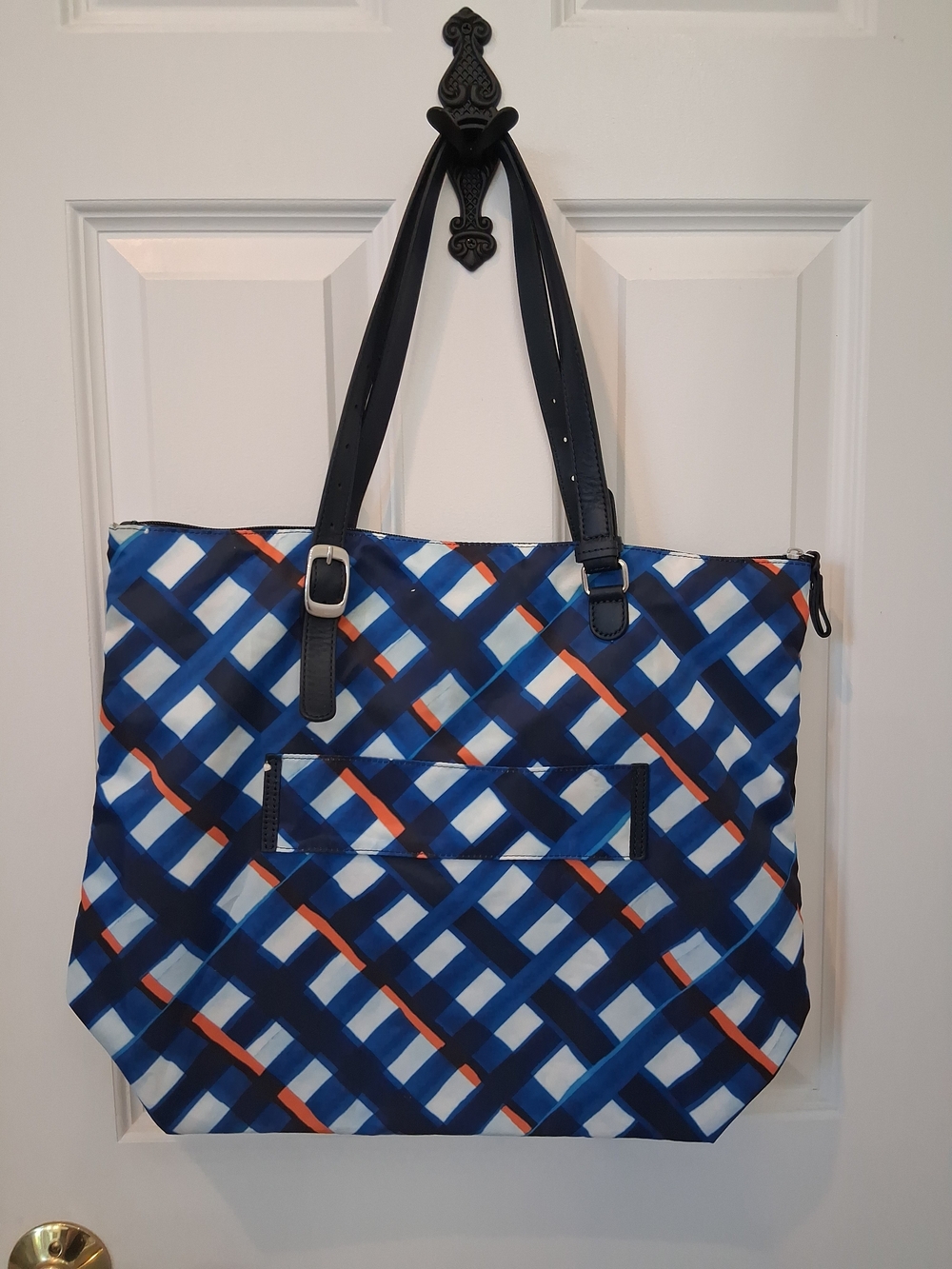 Bric's Blue Geometric Plaid Travel Tote with Matching Pouch - Picture 3 of 10